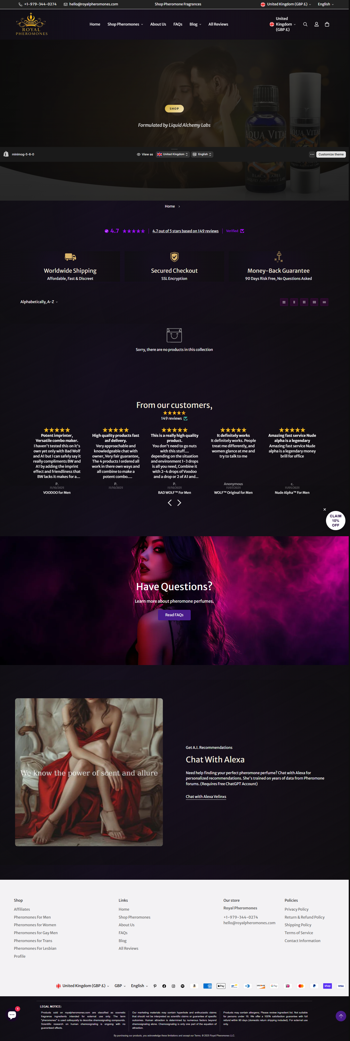 Royal Pheromones Shopify Store - Luxury fragrance e-commerce website